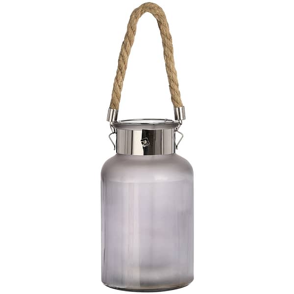 Frosted Glass Lantern with Rope Detail and Interior LED 17200