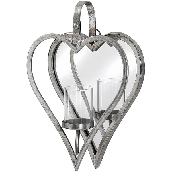 Small Antique Silver Mirrored Heart Candle Holder 18302