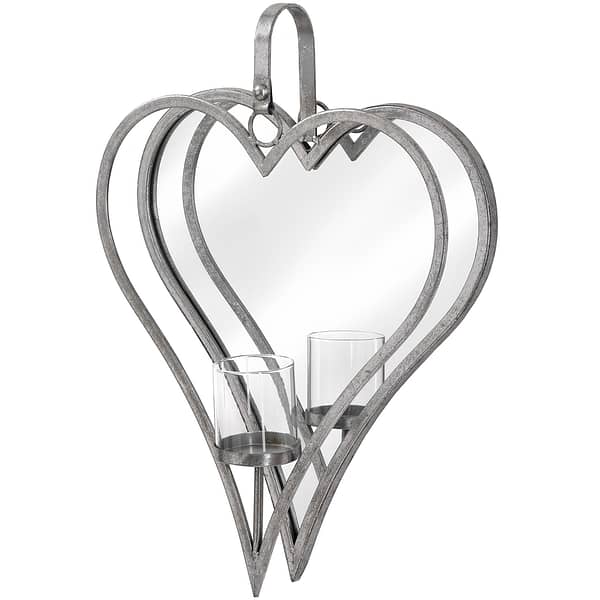 Large Antique Silver Mirrored Heart Candle Holder 18303