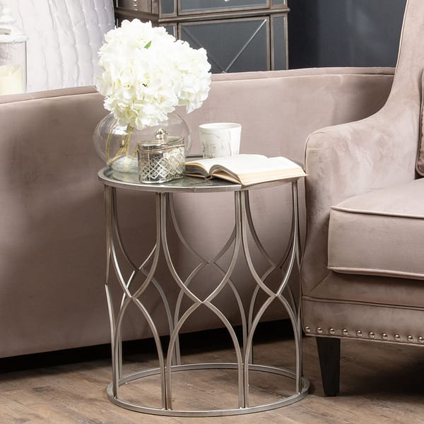 Set Of Two Lattice Detail Silver Side Table 18545 d