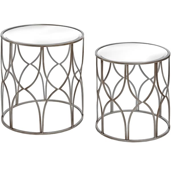 Set Of Two Lattice Detail Silver Side Table 18545