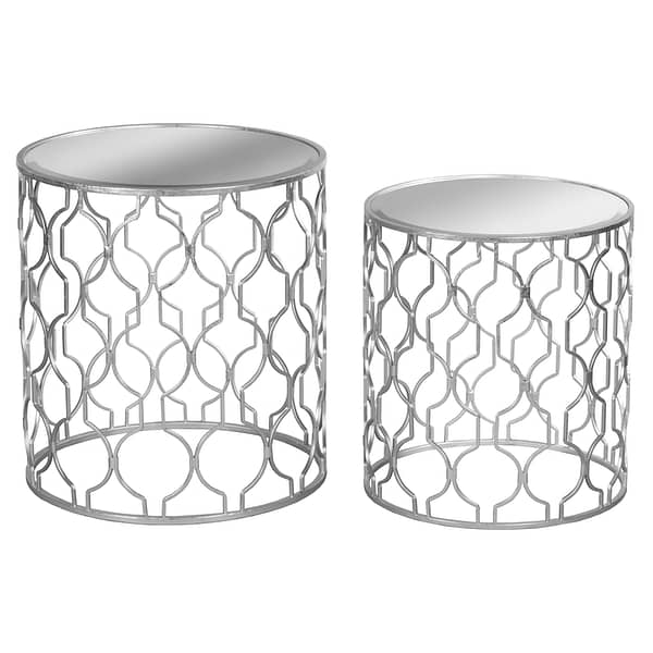 Set of Two Arabesque Silver Foil Mirrored Side Tables 18900