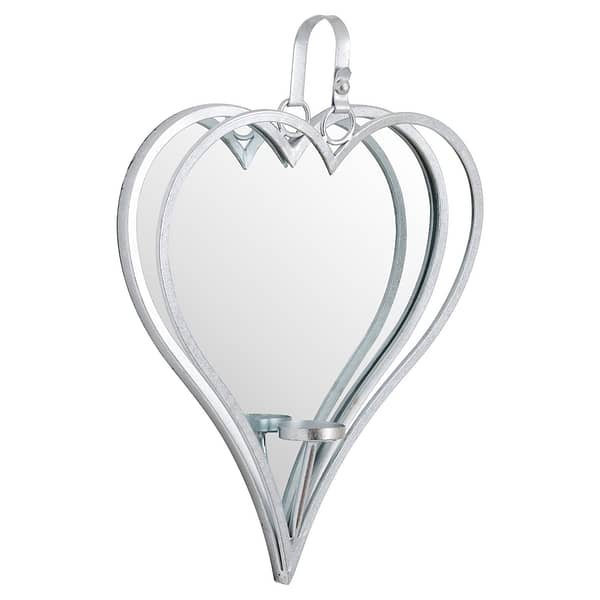 Large Silver Mirrored Heart Candle Holder 19723