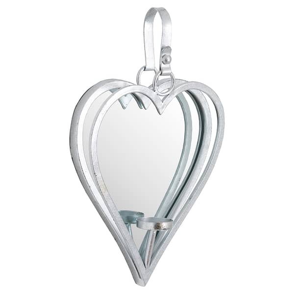 Small Silver Mirrored Heart Candle Holder 19724