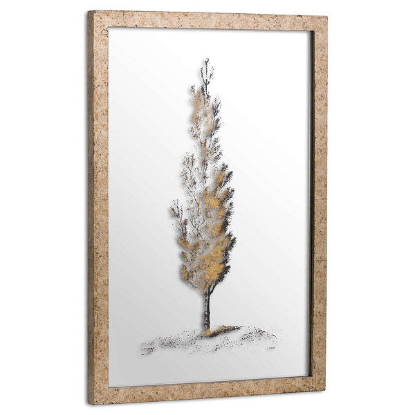 Antique Metallic Brass Mirrored Pine Wall Art 20303