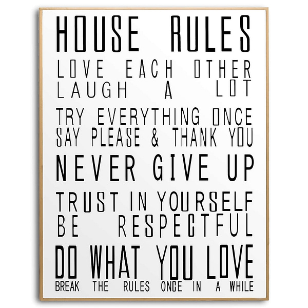 Large Glass House Rules Wall Art 20306