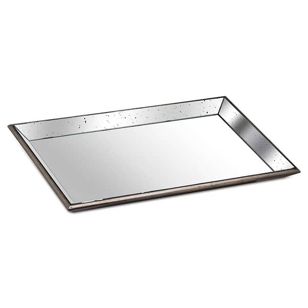 Astor Distressed Large Mirrored Tray With Wooden Detailing 20309