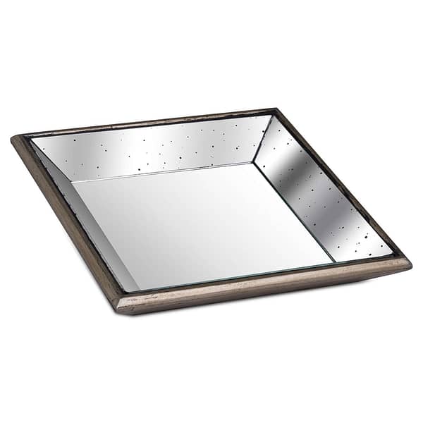 Astor Distressed Mirrored Square Tray W/Wooden Detailing Sml 20310