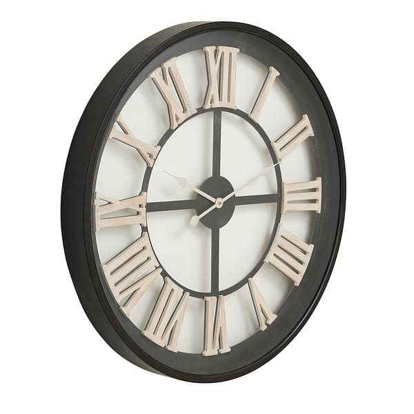 Black Framed Skeleton Clock With White Roman Numerals 21070