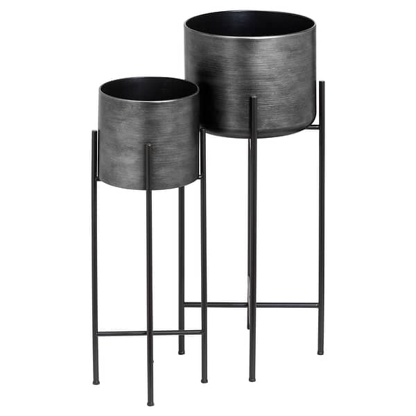 Set Of Two Grey Metallic Planters On Stand 21343