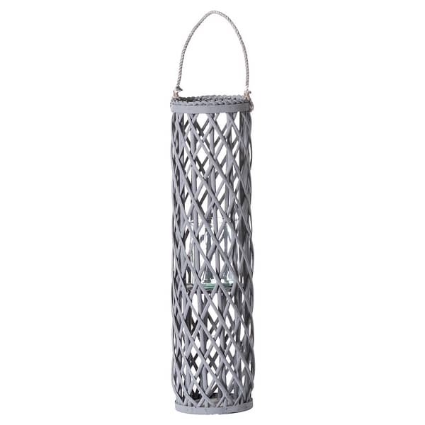 Large Grey Wicker Lantern With Glass Hurricane 21405