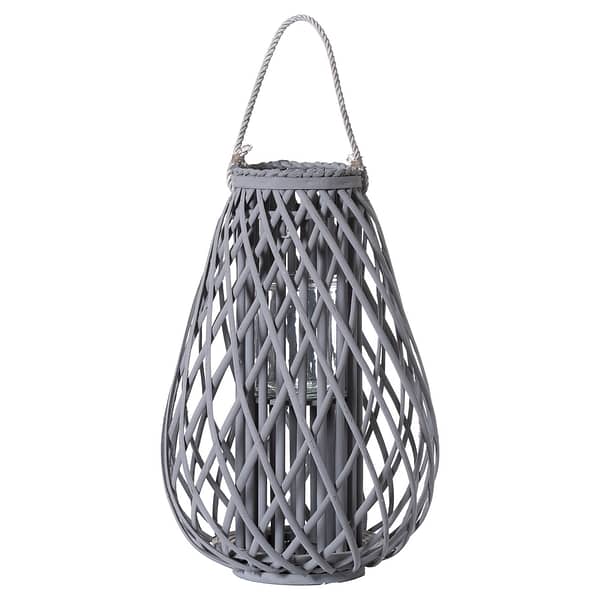 Large Grey Wicker Bulbous Lantern 21408