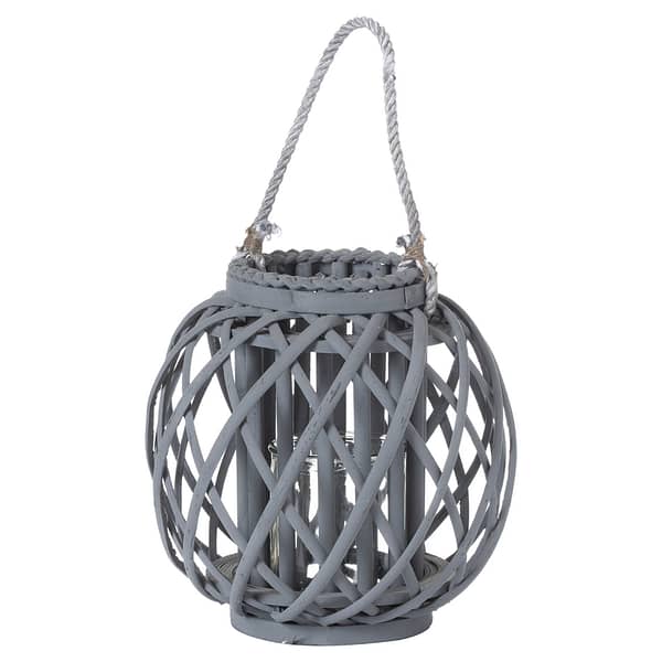 Small Grey Wicker Basket Lantern 21411