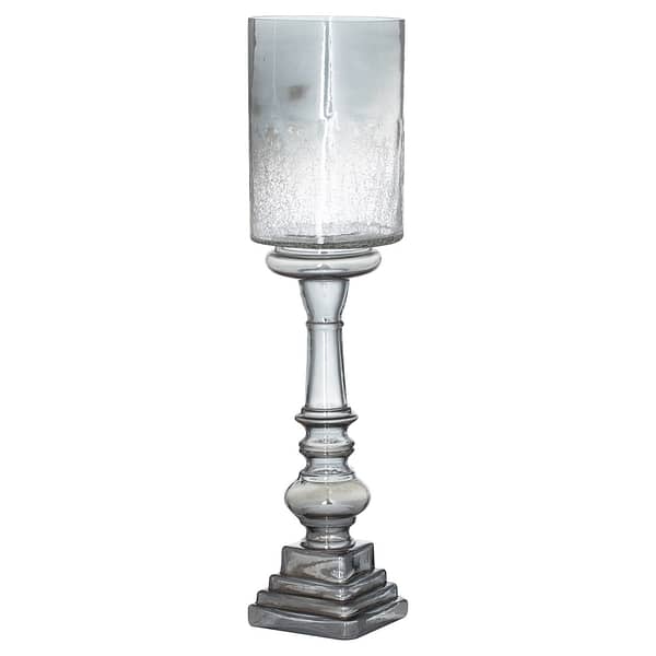 Silver Smoked Midnight Glass Top Tall Candle Pillar Holder 21902