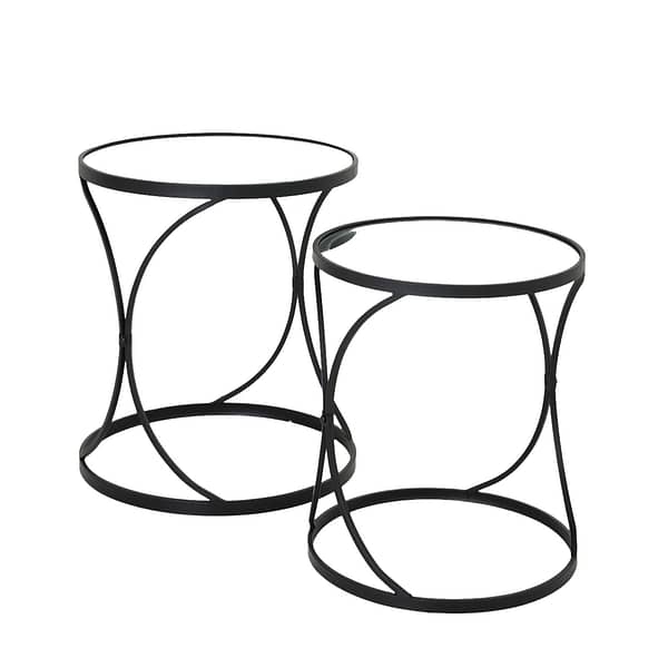 Concaved Set Of Two Black Mirrored Side Tables 22487 d