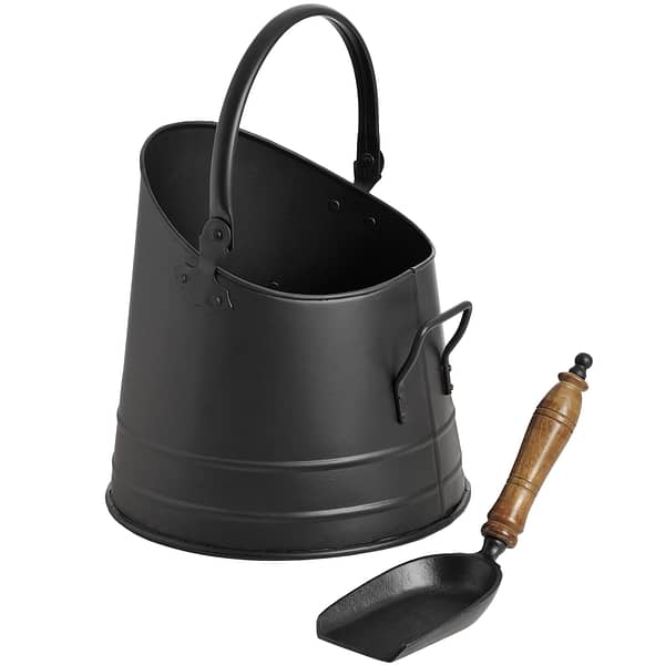 Black Coal Bucket with Teak Handle Shovel 11212 a