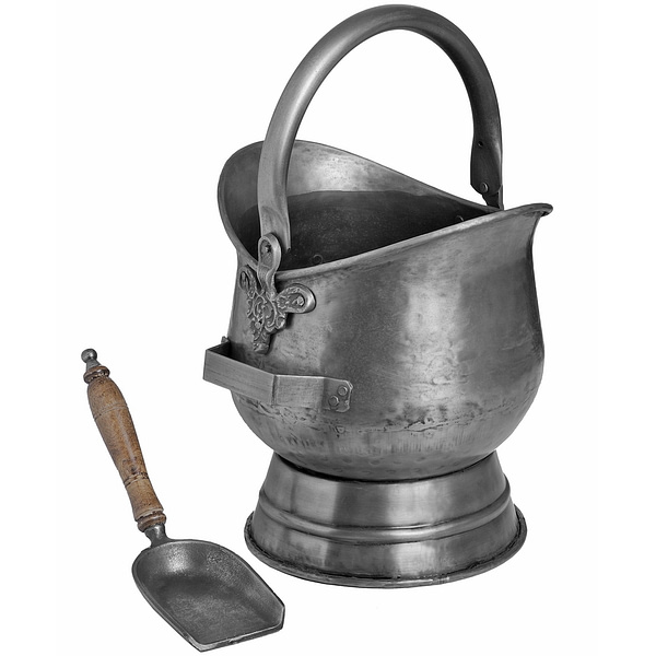 Antique Pewter Coal Bucket with Shovel 11298 a