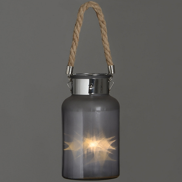 Frosted Glass Lantern with Rope Detail and Interior LED 17200 a