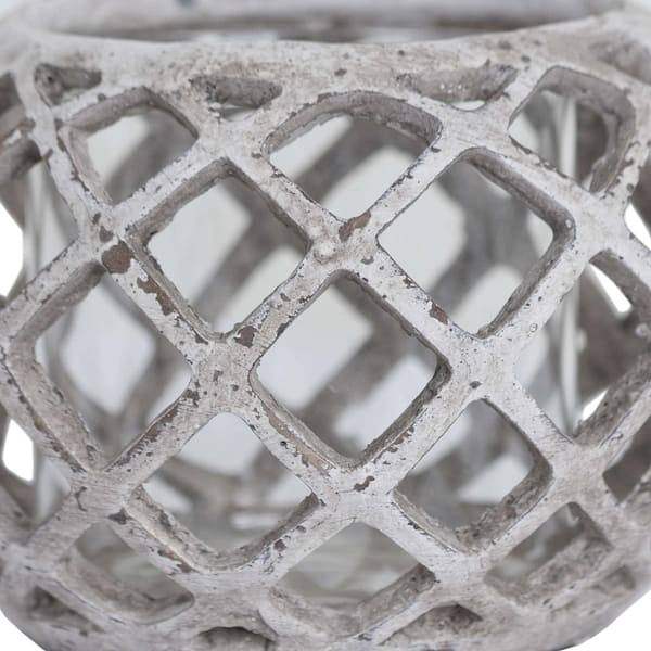 Large Round Ceramic Lattice Hurricane Lantern 19430 a