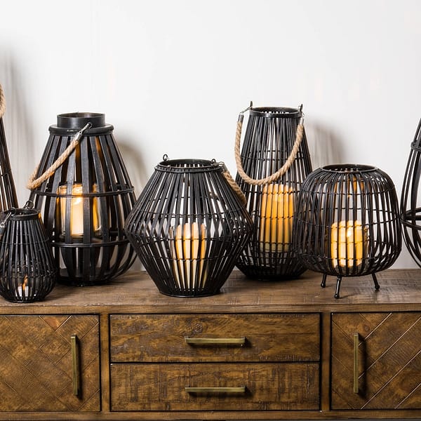 Black Rattan Small Convex Lantern 20578 a