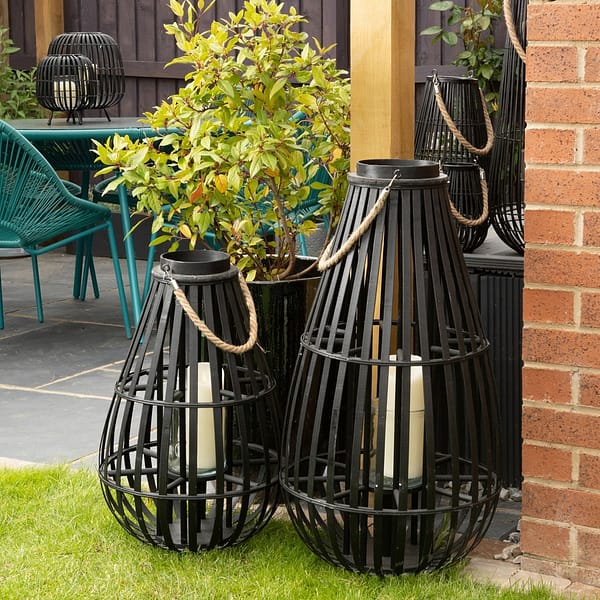 Floor Standing Domed Wicker Lantern With Rope Detail 20586 a