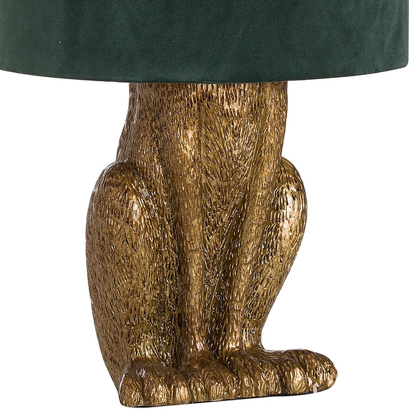 Antique Gold Hare Table Lamp With Green Velvet Shade 20696 a