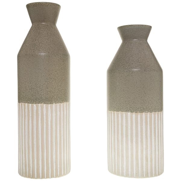 Mason Collection Grey Ceramic Ellipse Tall Vase - Image 2