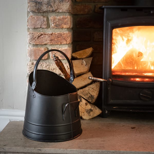 Black Coal Bucket with Teak Handle Shovel 11212 b