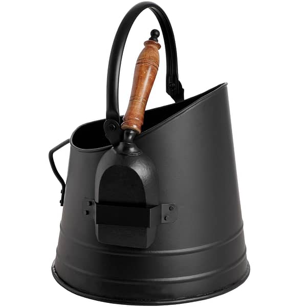 Black Coal Bucket with Teak Handle Shovel 11212