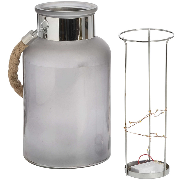 Frosted Glass Lantern with Rope Detail and Interior LED 17200 b 1