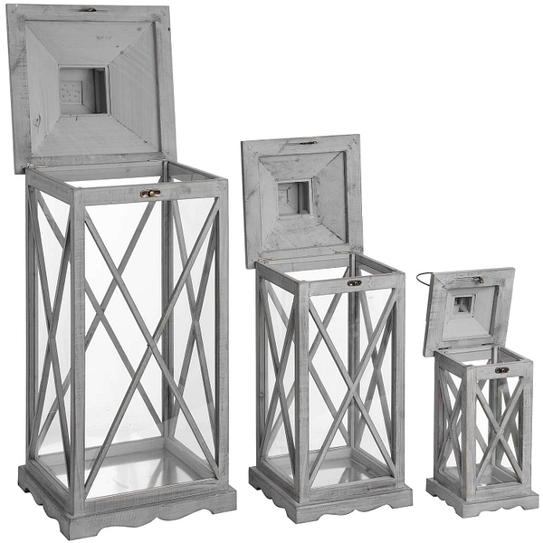 Set Of Three Wooden Lanterns With Traditional Cross Section 17459 b