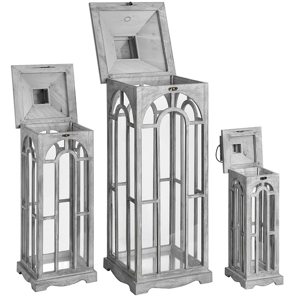 Set Of Three Wooden Lanterns With Archway Design 17461 b