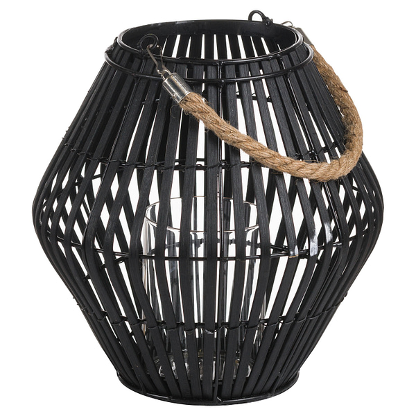 Black Rattan Small Convex Lantern 20578