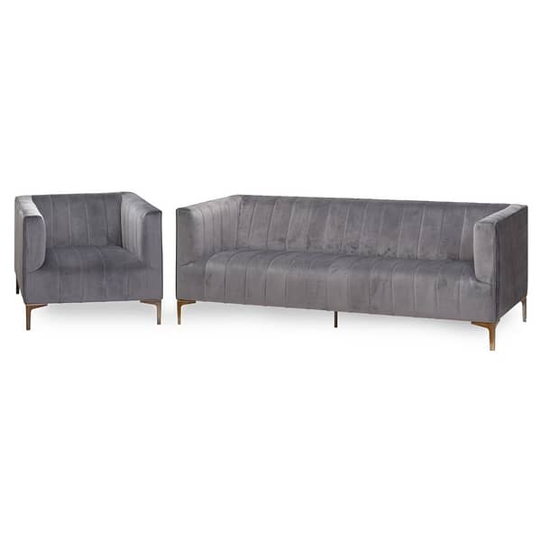 Emperor Grey Velvet 2 Seater Sofa With Chrome Legs 20673 b