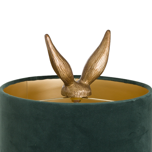 Antique Gold Hare Table Lamp With Green Velvet Shade 20696 b