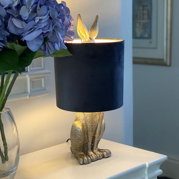 Silver Hare Table Lamp With Grey Velvet Shade 20697 c