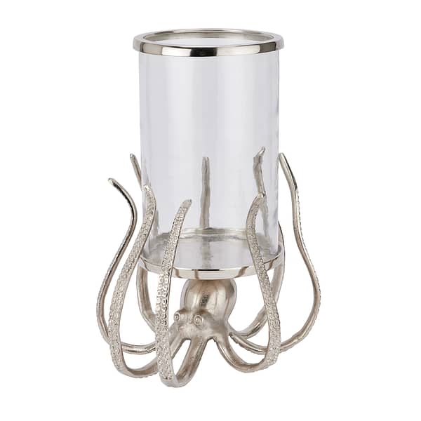 Large Silver Octopus Candle Hurricane Lantern 22224