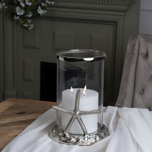 Silver Starfish Candle Hurricane Lantern 22228 b