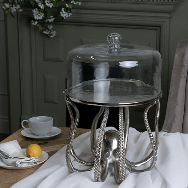 Large Silver Octopus Cake Stand Cloche 22237 b 1