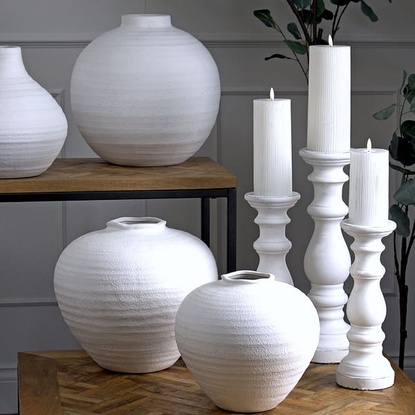 Matt White Large Ceramic Column Candle Holder 22255 b