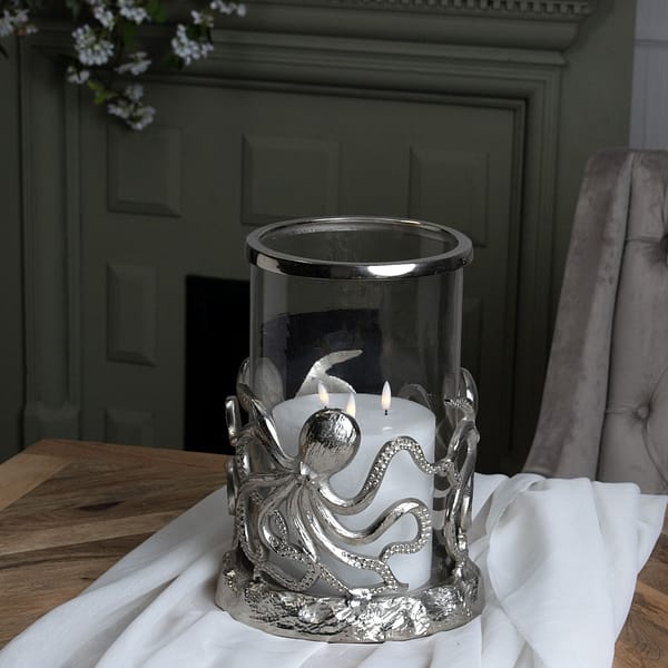 Silver Octopus Candle Hurricane Lantern 22480 b