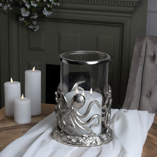 Silver Octopus Candle Hurricane Lantern 22480 c