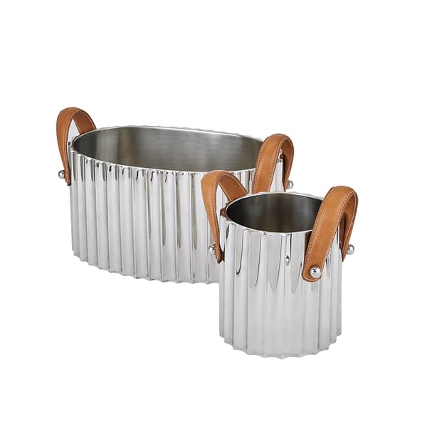 Silver Fluted Leather Handled Single Champagne Cooler - Image 3