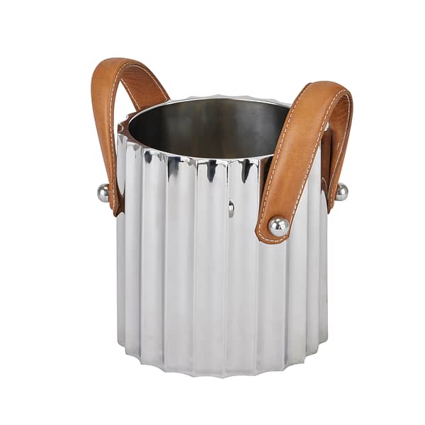 Silver Fluted Leather Handled Single Champagne Cooler - Image 4