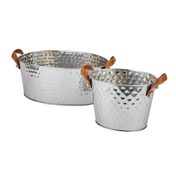 Silver Large Leather Handled Champagne Cooler 22569 b