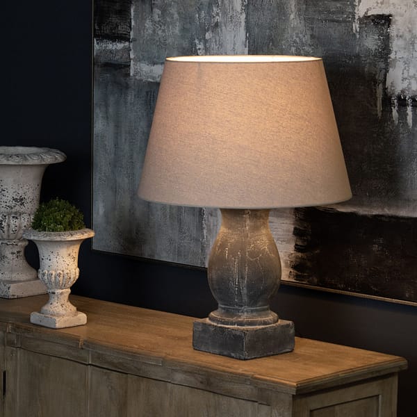 Amalfi Grey Pillar Table Lamp With Linen Shade 23020 e