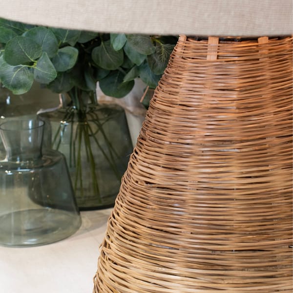 Conical Wicker Table Lamp With Linen Shade 23055 f