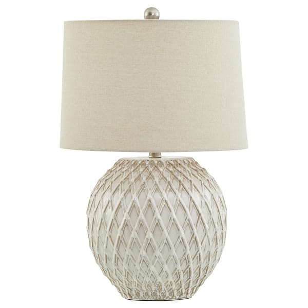 Lattice Ceramic Table Lamp With Linen Shade 23056 1