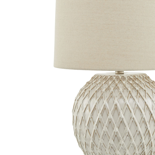 Lattice Ceramic Table Lamp With Linen Shade 23056 a