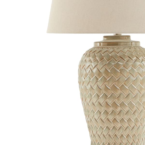 Woven Ceramic Table Lamp With Linen Shade 23058 a